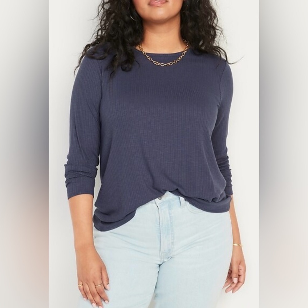 OLD NAVY LUXE dark purple ribbed crewneck long sleeve boxy pullover NEW size XL